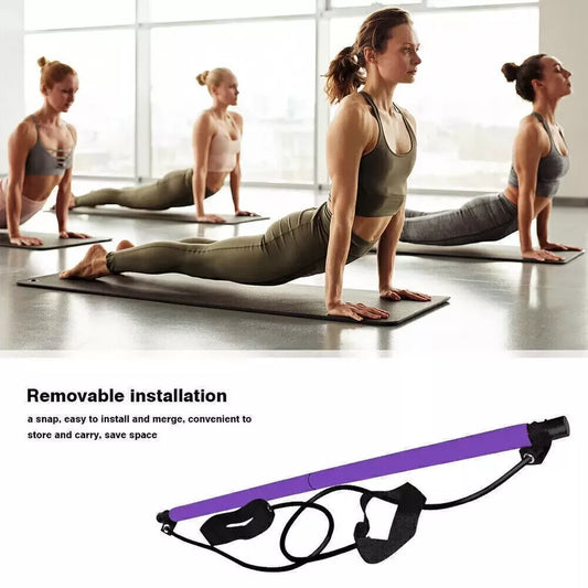 Pilates Bar with Resistance Band - Adjustable Exercise Stick Home Gym UK STOCK