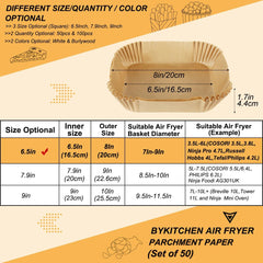 Air Fryer Parchment Paper Liner, 50PCS Square Air Fryer Liners Disposable, Greaseproof Paper, Compatible with COSORI, Ninja, Tefal, Russell Hobbs Fryers (Unbleached)
