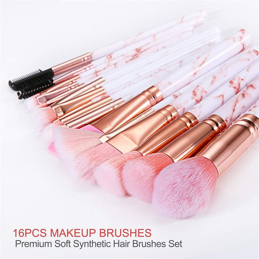 Makeup Brushes Sets  16PCS Pink Marble Make up Brushes Foundation Eyeshadow Concealer Eyebrow Blush Brush Set With Makeup Brush Holder and Silicone Mask Brush