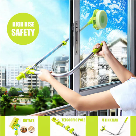 U-TYPE TELESCOPIC HIGH RISE WINDOW CLEANER GLASS DUST CLEANING BRUSH SQUEEGEE