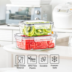 4 Piece Set Rectangular Plastic Food Storage Containers with Locking Lids, Airtight, BPA Free, Leakproof Dish-Washer Safe, Food Grade Material - Stackable Space Saving Design for Kitchen Utensils
