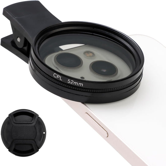 52mm CPL Clip-on Filter for Smartphones - Polarizing Circular Lens for iPhone Samsung Android - Enhance Colors & Minimize Glare - Cellphone
