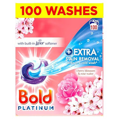 Bold Platinum Pods, Laundry Detergent, Washing Liquid Pods/Capsules, 100 Washes - Cherry Blossom & Rose Water - Extra Stain Removal Even In a Cold Wash Household
