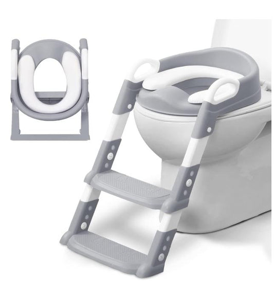 Adjustable Potty Ladder Seat for Toilet Training with Steps, Handle & Soft Cushion Design - Non Slip & Space Efficient Toddlers & Children