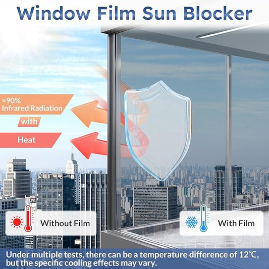 Heat Reflective Window Film Privacy Film for Glass Windows, One Way Mirror Tint Sticker Sun Blocker, UV Glass Sticker Mirror Heat Reflector Thermal Solar Vinyl Silver