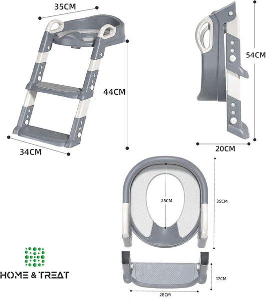 Potty Training Toilet Seat with Step Stool Ladder for Kids | Foldable Anti-Splash Guard Soft Cushion Handle for Baby Boys - Assistant Ring with Handles and Backrest (Toilet Seat with Ladder)