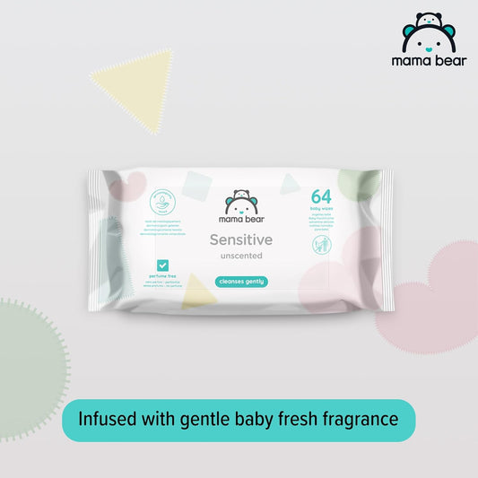 Mama Bear Sensitive Unscented Baby Wipes, 768 Count (12 Packs of 64)