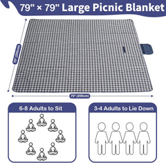 Picnic Blanket Waterproof, Extra Large Picnic Mat 200 X 200 cm, Camping Beach Blanket Washable Foldable, Camping Accessories for Outdoor Activities (Dark Blue)