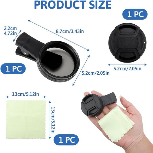 52mm CPL Clip-on Filter for Smartphones - Polarizing Circular Lens for iPhone Samsung Android - Enhance Colors & Minimize Glare - Cellphone