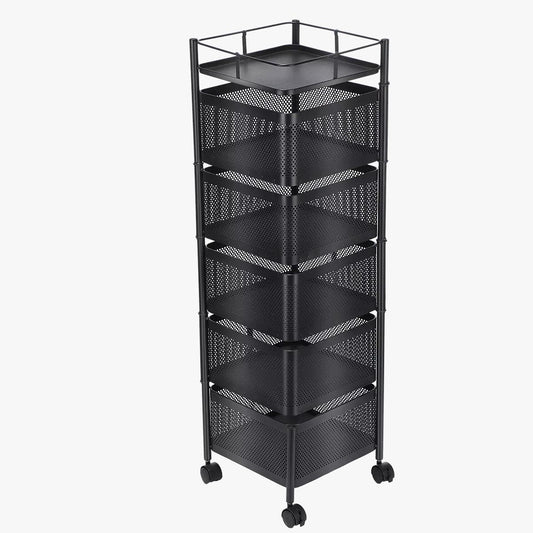 6 Tier Kitchen Rotating Storage Trolley Cart Utility Vegetable Mobile Shelf Rack
