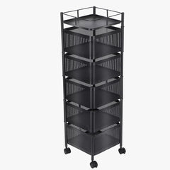 6 Tier Kitchen Rotating Storage Trolley Cart Utility Vegetable Mobile Shelf Rack