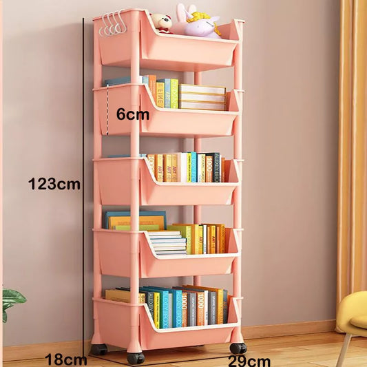 Storage Trolley Cart On Wheels Kitchen Organizer Rack Bathroom Room 3/4/5 Tier( Pink)