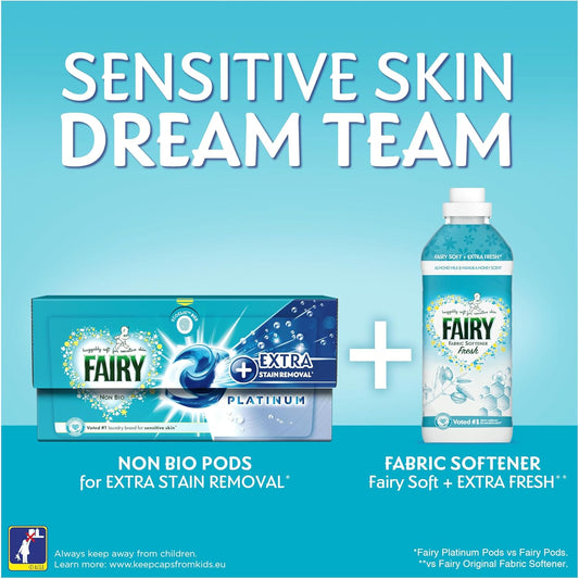Fairy Non Bio PODS Washing Liquid Laundry Capsules 76 Washes (4x19) , Platinum, With Extra Stain Removal & Brighter Whites, For Sensitive Skin