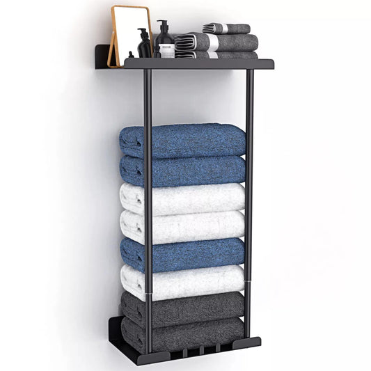Wall Mounted Towel Rack Bathroom Towel Storage Organizer Metal Shelf Holder