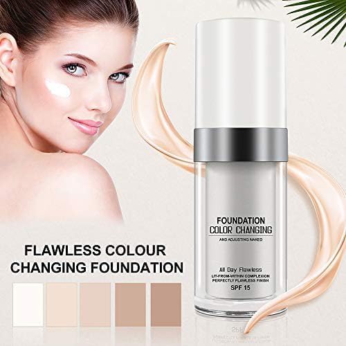 2 Pack TLM Color Changing Foundation For Aging Skin,Liquid Makeup Base Nude Face Cover Concealer Cream, Warm Skin Tone Moisturizing Cover, 30 mL