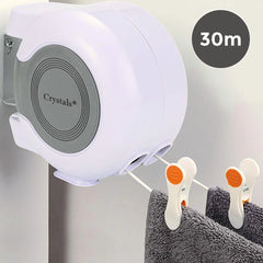 30m Retractable Clothes Reel Double Washing Line Wall Mounted Outdoor