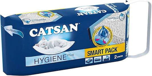 CATSAN - Hygiene Plus Non-Clumping Adult Cat Litter and Kitten Litter - With Liner - 2 x 4L Bag - Smart Pack x 2 Inlays
