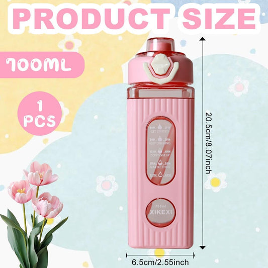 Water Bottle with Straw,700ml Sports Water Bottles with Cute Sticker,Reusable Drinks Bottle,Large Hydrate Drinking Bottle,Leak Proof Sports for School Office Gym Outdoor Girls Boys Men Women