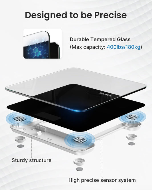 Digital Bathroom Scales with High Precision Sensors for Accurate Body Weight Measurement, LED Display, Black - Healthcare
