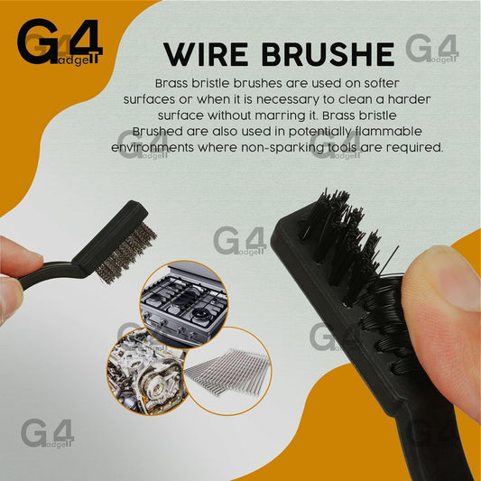 Pack of 3 Steel Nylon & Copper Wire Brush Cleaning Paint Metal Rust Remover Brushes (Pack Of 3x Steel Wire Brush)