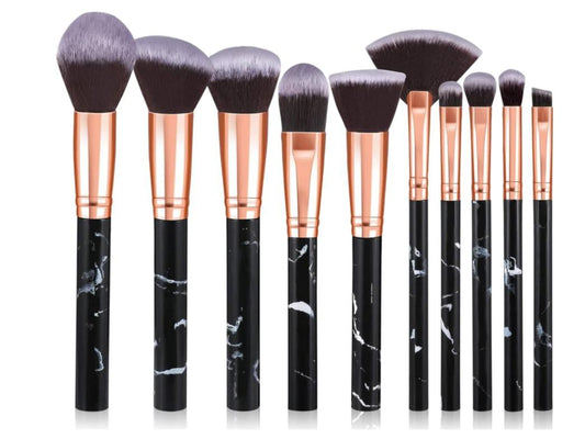 10Pcs Marble Makeup Brush Set for Foundation, Powder, Blush, and Eyeshadow - Cosmetic