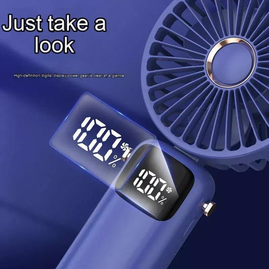 Portable Handheld USB Rechargeable Fan with 5 Speeds and LED Display for Home Office Bedroom Outdoor Travel - DarkBlue