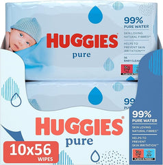 Huggies Pure Baby Wipes - Pack of 10 (560 Wipes) - Safe for Delicate Skin