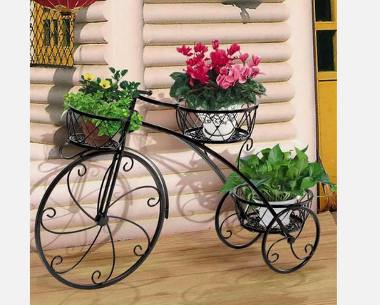 3-Tier Bicycle Plant Stand Wrought Iron Tricycle Planter Holder Garden Display