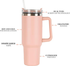 40 oz Tumbler with Handle and Straw Lid, Stainless Steel Vacuum Insulated Travel Coffee Mug Cup, Double Wall Metal Water Bottle Keeps Maintains Cold Heat and Ice for Hours,1182ml