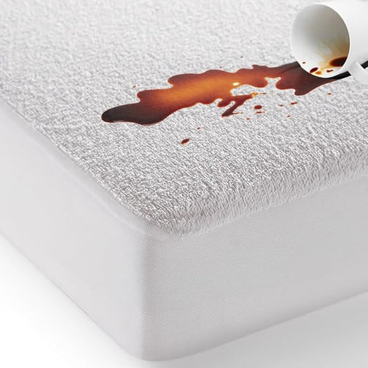 Waterproof Mattress Protector Cotton Terry Top - Extra Deep 30cm Fitted Skirt - Waterproof Single Mattress Protector - Super Absorbent - Machine Washable - Single (90x190) cm