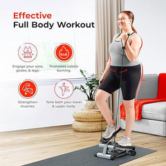 Sunny Health & Fitness Mini Stepper for Exercise Low-Impact Stair Step Cardio Equipment with Resistance Bands, Digital Monitor, Optional Twist Motion Stepper