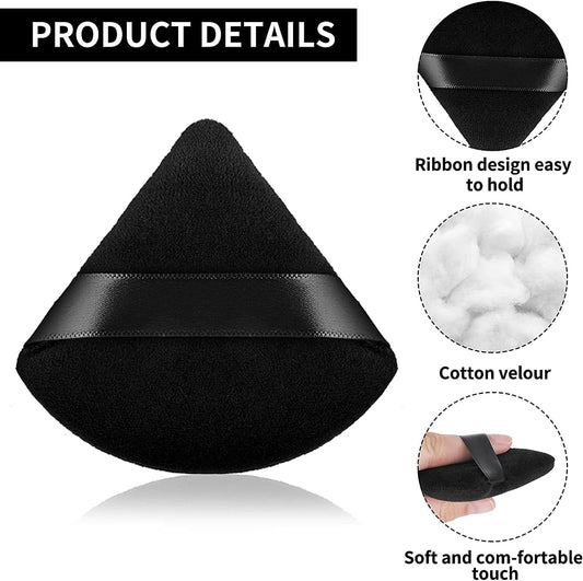Triangle Puff 4 Pcs for Pressed Powder with Strap, Soft & Resuable Foundation Sponge, Black + Black