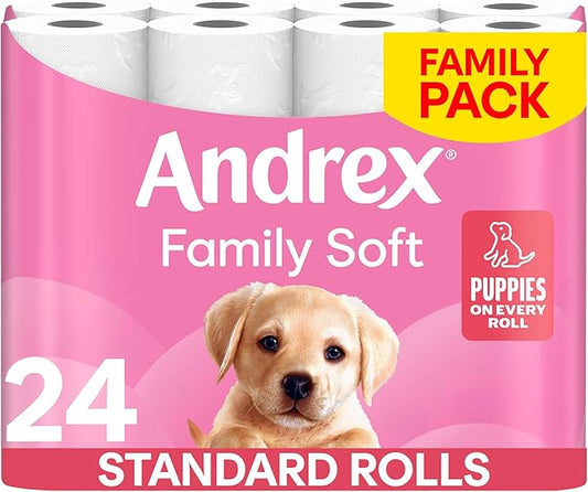 Andrex Family Soft Toilet Paper 24 Rolls toilet roll offers (Previously Andrex Gentle Clean) Gentle on your Family’s skin– Pack of 24 Toilet Rolls, FSC Certified Wipes