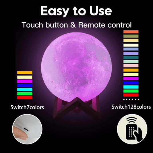 ACED Moon Lamp 2024 Upgrade with Timing 3D Printing Moon Night Light 16 Colours with Wooden Stand Remote & Touch Control and USB Rechargeable Gift for Her Him Kids Women Men Birthday