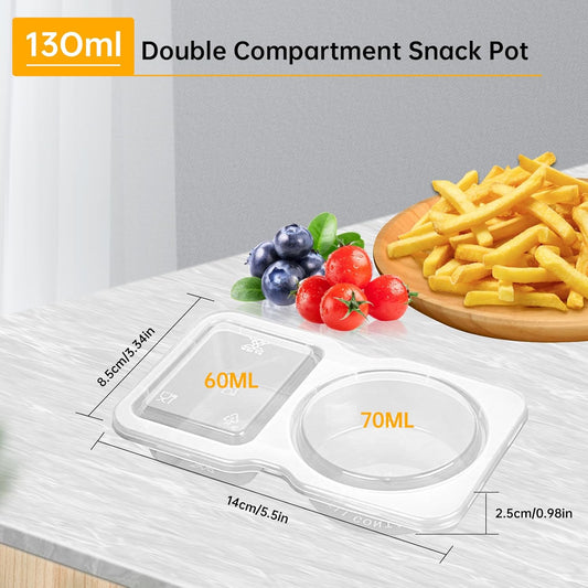 20pcs Reusable Snack Containers with Lids, Double Compartment Snack Pot,for Sauce,Condiment,Salad Dressings, Desserts and Assorted Side Dishes,Ideal for On-The-Go Meals and Parties