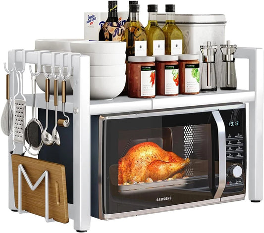 2 Tier Expandable Microwave oven Rack Stand Storage Holder Kitchen Corner Shelf
