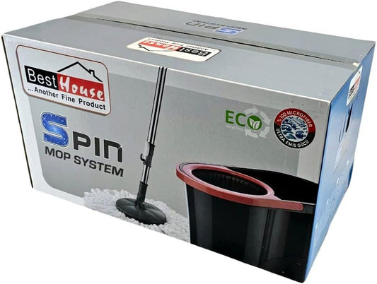 Best House Spin Mop and Bucket Set 13 Litres Microfibre Mop Head Stainless Steel Long Handle 360° Rotating Wet and Dry
