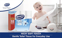Nicky Soft Touch Toilet Tissue |Extra Value Pack – 32 Rolls of Extra Gentle White Toilet Paper |190 Sheets per Roll| 2-ply | Soft Tissue | Modern Embossing |Easy Opening | 100% FSC Certified Paper