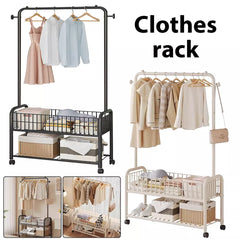 Heavy Duty Double Clothes Rail Hanging Rack Garment Display Stand Storage Wheels