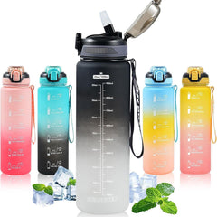 Water Bottle with Straw 1L,Boys Water Bottles with Straw 1 Litre,Waterbottle Leak-Proof Sports Water Bottle,Plastic Drinks Bottles Toxin Free，Bpa-Free (Black) Drinkware Reusable