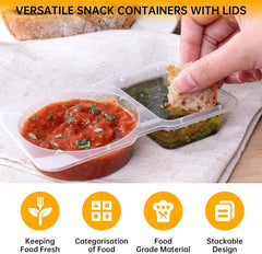 20pcs Reusable Snack Containers with Lids, Double Compartment Snack Pot,for Sauce,Condiment,Salad Dressings, Desserts and Assorted Side Dishes,Ideal for On-The-Go Meals and Parties