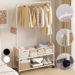 Heavy Duty Double Clothes Rail Hanging Rack Garment Display Stand Storage Wheels