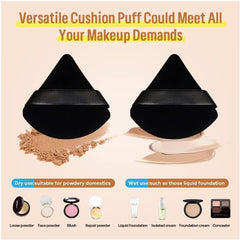 Triangle Puff 4 Pcs for Pressed Powder with Strap, Soft & Resuable Foundation Sponge, Black + Black
