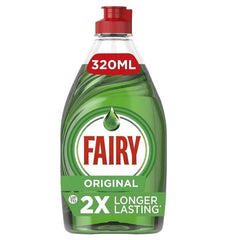 Fairy Original Washing Up Liquid Green with LiftAction 320ML (Pack of 10) | Powerful Grease-Cutting Formula for Sparkling Clean Dishes | Gentle on Hands Household Cleaning