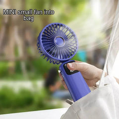 Portable Handheld USB Rechargeable Fan with 5 Speeds and LED Display for Home Office Bedroom Outdoor Travel - DarkBlue