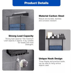 Wall Mounted Towel Rack Bathroom Towel Storage Organizer Metal Shelf Holder