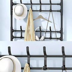 Coat and Hat Stand 8 Hooks Metal Storage Shoe Rack 5 Tiers Shelf Hanger Black