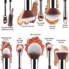 Make up Brushes 12Pcs Makeup Kit, Premium Synthetic Kabuki Foundation Face Powder Concealers Eyeshadow Blush Brushes Make up Brushes Set, with 2pcs Blender Sponges (Black/Silver)