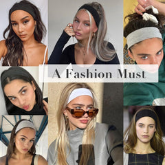 7cm Wide Black Headbands for Women Men, Yedtreg 2pack Fashion Head Bands for Women's Hair, Soft Fabric Stretchy Hair Bands for Makeup, Yoga, Running