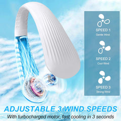 Portable Rechargeable Hanging Neck Fan, Bladeless Hands Free Fan with 3 Speeds, 3000 mAh Battery Operated Wearable Personal Fan for Men Women Kids Home Office Travel Outdoor (White 3000mAh)
